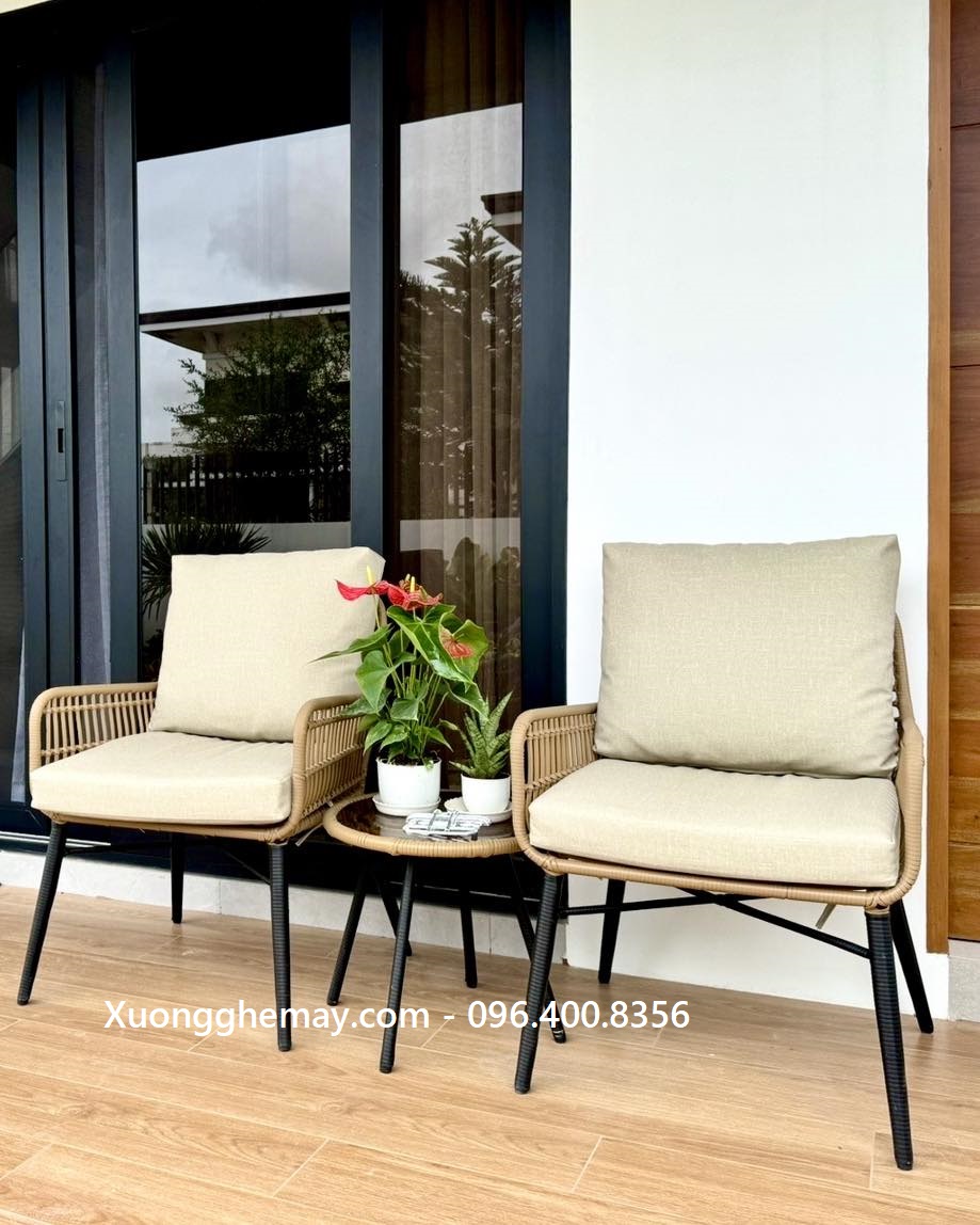 
								Bộ bàn ghế ban công nhựa giả mây XGN0206