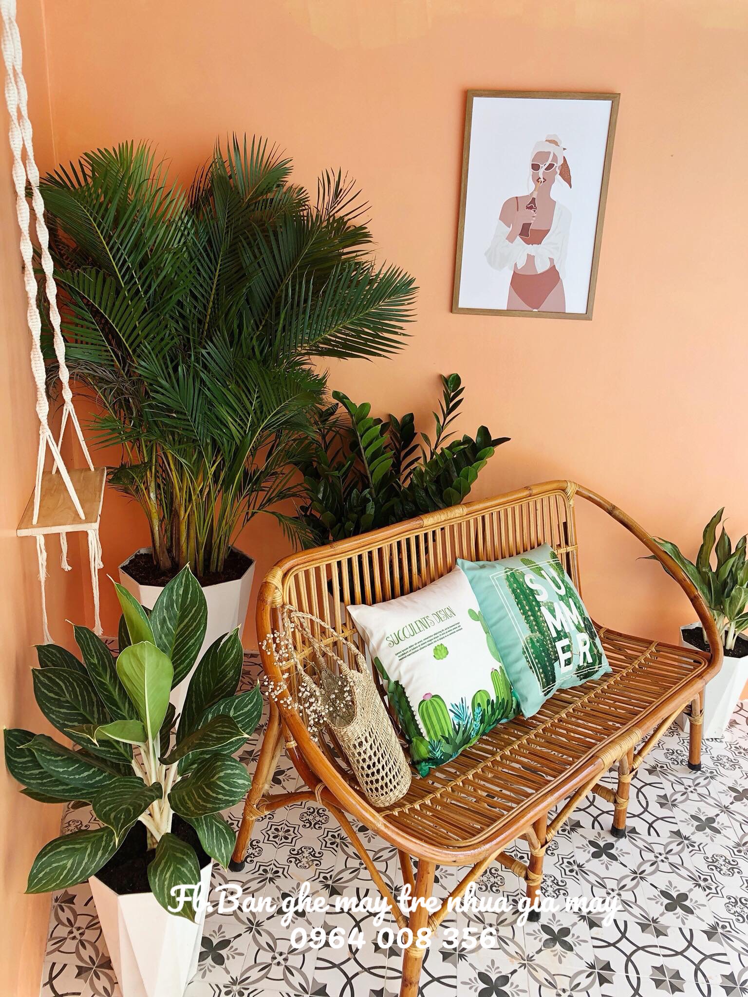 
								Băng ghế đôi mây tre XBL13