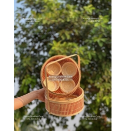 Giỏ quà mây tre đựng bánh 2 tầng dáng vuông TD228