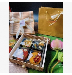 Hộp quà mây tre đan đựng 4 bánh trung thu TD223